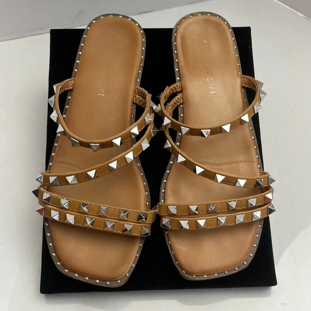 Madden Girl Halcyon Studded Slide Sandals Tan Rockstud Size 7